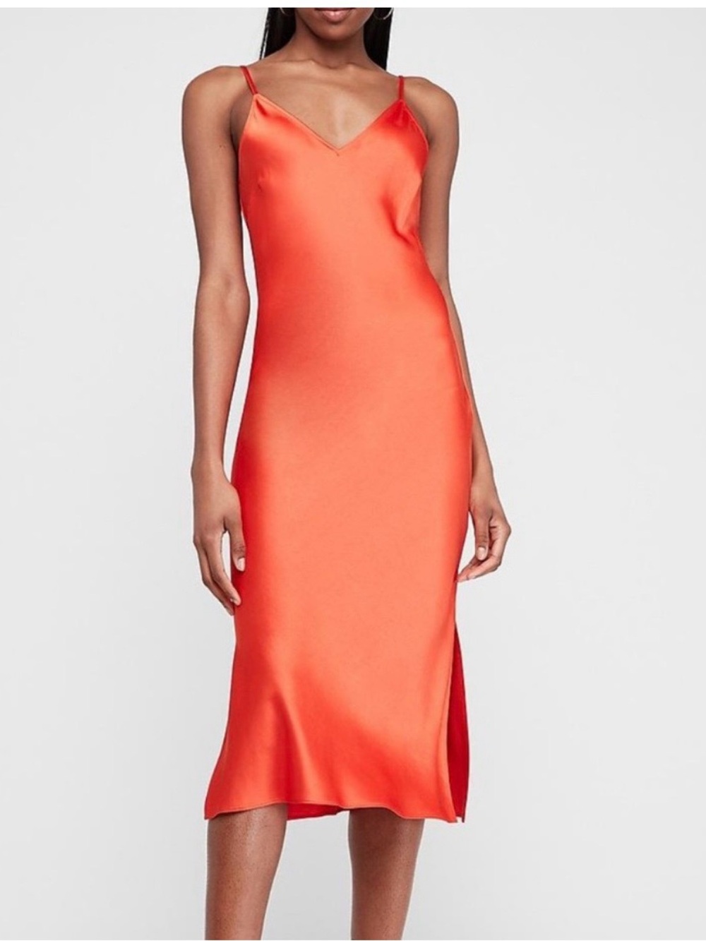 Express Orange Satin Midi Dress Size M